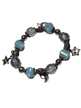 Celestial Beaded Charm Bracelet Stars Moons Blue Beads Stretch Fashion Jewelry